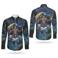Samoa Siva Afi Couples Matching Short Sleeve Bodycon Dress and Long Sleeve Button Shirt Fireknife Fire Dance Pacific Tribal Motif