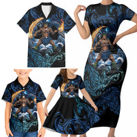 Samoa Siva Afi Family Matching Short Sleeve Bodycon Dress and Hawaiian Shirt Fireknife Fire Dance Pacific Tribal Motif