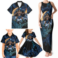 Samoa Siva Afi Family Matching Tank Maxi Dress and Hawaiian Shirt Fireknife Fire Dance Pacific Tribal Motif