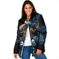 Samoa Siva Afi Padded Jacket Fireknife Fire Dance Pacific Tribal Motif