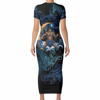 Samoa Siva Afi Short Sleeve Bodycon Dress Fireknife Fire Dance Pacific Tribal Motif