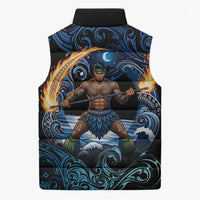 Samoa Siva Afi Sleeveless Puffer Jacket Fireknife Fire Dance Pacific Tribal Motif