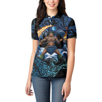 Samoa Siva Afi Women Polo Shirt Fireknife Fire Dance Pacific Tribal Motif