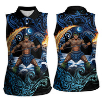 Samoa Siva Afi Women Sleeveless Polo Shirt Fireknife Fire Dance Pacific Tribal Motif