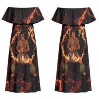 Samoa Siva Afi Dance Fireknife Family Matching Off Shoulder Maxi Dress and Hawaiian Shirt Polynesian Heritage Fire Dance