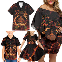 Samoa Siva Afi Dance Fireknife Family Matching Off Shoulder Short Dress and Hawaiian Shirt Polynesian Heritage Fire Dance