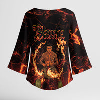 Samoa Siva Afi Dance Fireknife Kimono Sleeve Blouse Polynesian Heritage Fire Dance