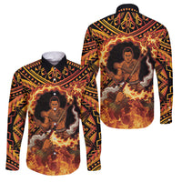 Samoa Siva Afi Dance Fireknife Family Matching Long Sleeve Bodycon Dress and Hawaiian Shirt Samoan Tribal Motif Dancing in the Fire