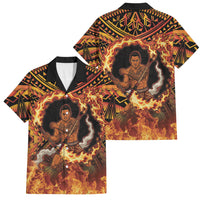 Samoa Siva Afi Dance Fireknife Family Matching Short Sleeve Bodycon Dress and Hawaiian Shirt Samoan Tribal Motif Dancing in the Fire
