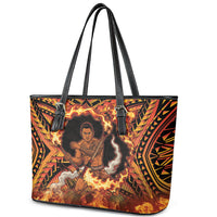 Samoa Siva Afi Dance Fireknife Leather Tote Bag Samoan Tribal Motif Dancing in the Fire