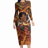 Samoa Siva Afi Dance Fireknife Long Sleeve Bodycon Dress Samoan Tribal Motif Dancing in the Fire