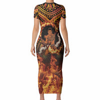 Samoa Siva Afi Dance Fireknife Short Sleeve Bodycon Dress Samoan Tribal Motif Dancing in the Fire