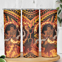 Samoa Siva Afi Dance Fireknife Skinny Tumbler Samoan Tribal Motif Dancing in the Fire