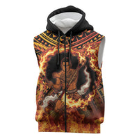 Samoa Siva Afi Dance Fireknife Sleeveless Zip Hoodie Samoan Tribal Motif Dancing in the Fire