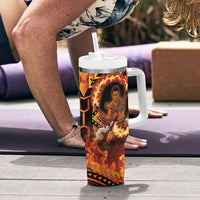 Samoa Siva Afi Dance Fireknife Tumbler With Handle Samoan Tribal Motif Dancing in the Fire