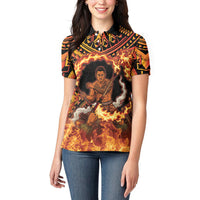 Samoa Siva Afi Dance Fireknife Women Polo Shirt Samoan Tribal Motif Dancing in the Fire