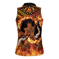 Samoa Siva Afi Dance Fireknife Women Sleeveless Polo Shirt Samoan Tribal Motif Dancing in the Fire
