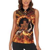 Samoa Siva Afi Dance Fireknife Women Sleeveless Polo Shirt Samoan Tribal Motif Dancing in the Fire
