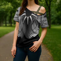 Samoan Ula Nifo Afi Tribal Cross Shoulder Shirt Polynesian Pattern