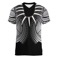 Samoan Ula Nifo Afi Tribal Women V-Neck T-Shirt Polynesian Pattern