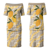 Maku'e Hawaiian Mango Palaka Couples Matching Puletasi and Hawaiian Shirt Aloha Hibiscus Pikake Lei