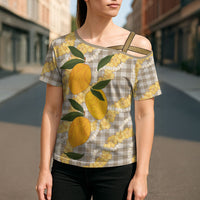 Maku'e Hawaiian Mango Palaka Cross Shoulder Shirt Aloha Hibiscus Pikake Lei