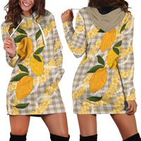 Maku'e Hawaiian Mango Palaka Hoodie Dress Aloha Hibiscus Pikake Lei