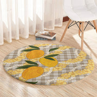 Maku'e Hawaiian Mango Palaka Round Carpet Aloha Hibiscus Pikake Lei