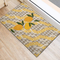Maku'e Hawaiian Mango Palaka Rubber Doormat Aloha Hibiscus Pikake Lei