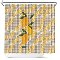 Maku'e Hawaiian Mango Palaka Shower Curtain Aloha Hibiscus Pikake Lei
