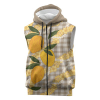 Maku'e Hawaiian Mango Palaka Sleeveless Zip Hoodie Aloha Hibiscus Pikake Lei
