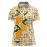 Maku'e Hawaiian Mango Palaka Women Polo Shirt Aloha Hibiscus Pikake Lei
