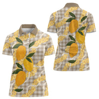 Maku'e Hawaiian Mango Palaka Women Polo Shirt Aloha Hibiscus Pikake Lei