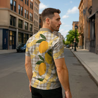 Maku'e Hawaiian Mango Palaka Zipper Polo Shirt Aloha Hibiscus Pikake Lei