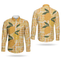 Alani Hawaiian Mango Palaka Couples Matching Off Shoulder Maxi Dress and Long Sleeve Button Shirt Aloha Hibiscus Pikake Lei