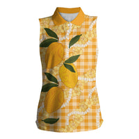 Alani Hawaiian Mango Palaka Women Sleeveless Polo Shirt Aloha Hibiscus Pikake Lei