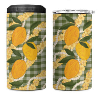 Uliuli Ahiahia Hawaiian Mango Palaka 4 in 1 Can Cooler Tumbler Aloha Hibiscus Pikake Lei