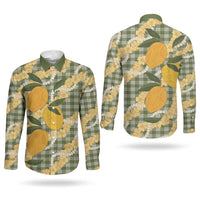 Uliuli Ahiahia Hawaiian Mango Palaka Couples Matching Mermaid Dress and Long Sleeve Button Shirt Aloha Hibiscus Pikake Lei