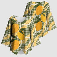 Uliuli Ahiahia Hawaiian Mango Palaka Kimono Sleeve Blouse Aloha Hibiscus Pikake Lei