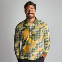 Uliuli Ahiahia Hawaiian Mango Palaka Long Sleeve Polo Shirt Aloha Hibiscus Pikake Lei