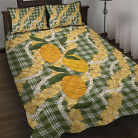 Uliuli Ahiahia Hawaiian Mango Palaka Quilt Bed Set Aloha Hibiscus Pikake Lei