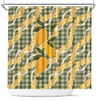 Uliuli Ahiahia Hawaiian Mango Palaka Shower Curtain Aloha Hibiscus Pikake Lei