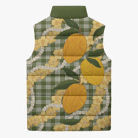 Uliuli Ahiahia Hawaiian Mango Palaka Sleeveless Puffer Jacket Aloha Hibiscus Pikake Lei