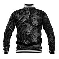 Hawaiian Mango Tribal Tattoo Baseball Jacket Black White Pacific Traditional Pattern