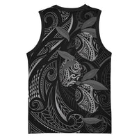 Hawaiian Mango Tribal Tattoo Basketball Jersey Black White Pacific Traditional Pattern