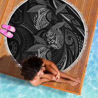 Hawaiian Mango Tribal Tattoo Beach Blanket Black White Pacific Traditional Pattern