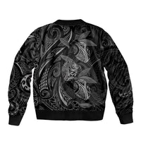 Hawaiian Mango Tribal Tattoo Bomber Jacket Black White Pacific Traditional Pattern