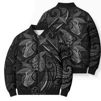 Hawaiian Mango Tribal Tattoo Bomber Puffer Jacket Black White Pacific Traditional Pattern