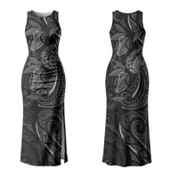 Hawaiian Mango Tribal Tattoo Couples Matching Tank Maxi Dress and Hawaiian Shirt Black White Pacific Traditional Pattern