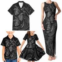 Hawaiian Mango Tribal Tattoo Family Matching Tank Maxi Dress and Hawaiian Shirt Black White Pacific Traditional Pattern